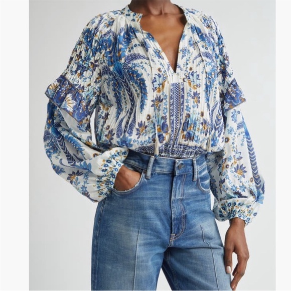 NWT! FARM Rio Women’s LARGE Ana Tapestry Cotton Blend Ruffle Top CP25 - Picture 4 of 14